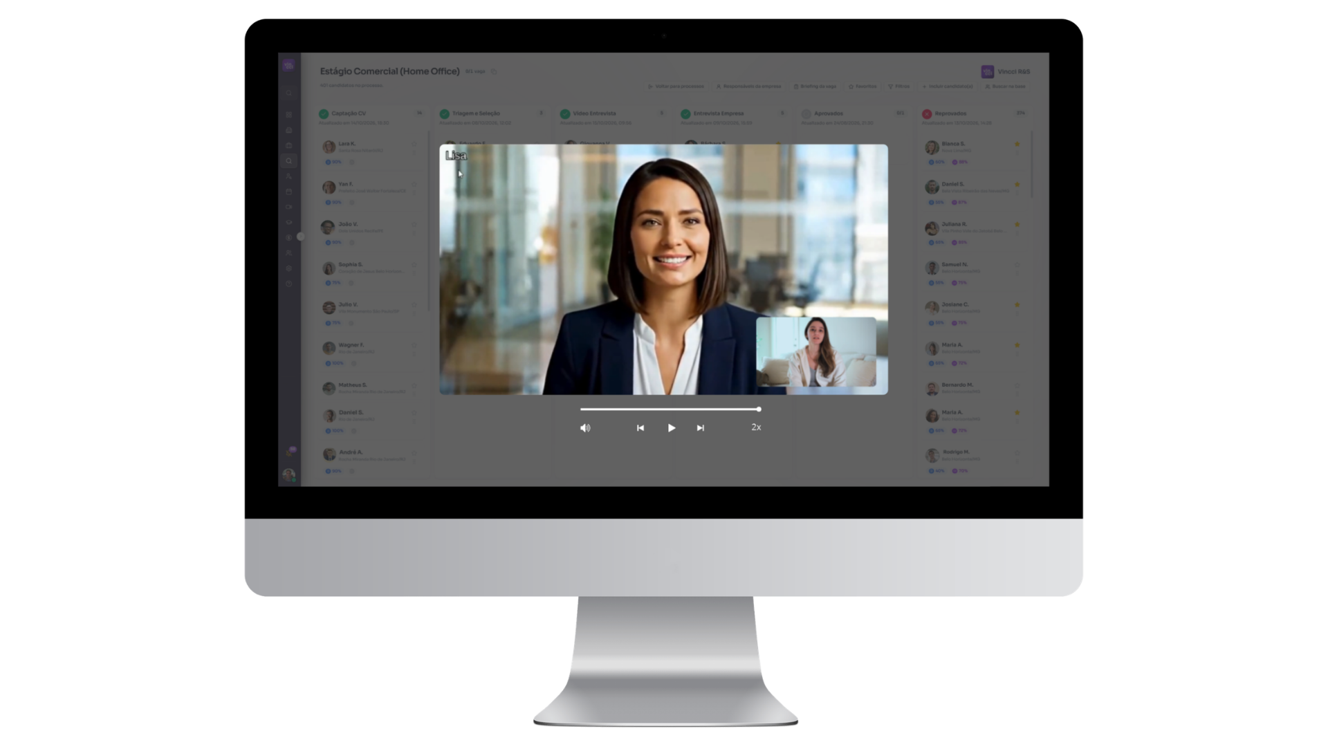 Vincci App com a Lisa conduzindo uma entrevista por vídeo